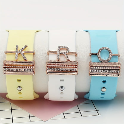 Hot 2024 New Shiny Alphabet Initial Letter Watchband Ring Loops, Luxury Rhinestone Watch Strap Charms Decorations 5pcs Alphabet Initial Letter Watchband Rings Loops Compatible With Watch Samsung Garmin Smartwatch (A-Z)