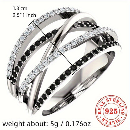 Elegant Women'S 925 Sterling Silvery Ring With Sparkling zirconia - Vintage-Inspired Multi-Layer Design, Perfect For Weddings & Parties