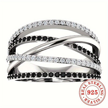 Elegant Women'S 925 Sterling Silvery Ring With Sparkling zirconia - Vintage-Inspired Multi-Layer Design, Perfect For Weddings & Parties