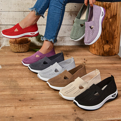 Women's Casual Fashion Sneakers - Solid Color Fabric Upper Low Top Slip-On Walking Shoes with PVC Sole, Comfort All-Season Breathable Plain Toe Design