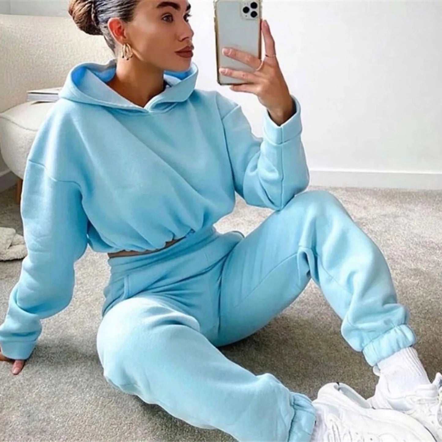 Winter Two Piece Sets Women Tracksuit Oversized Suit 2024 Autumn Trouser Suits Female Sweatshirt Solid Sports Hoodie Sportswear