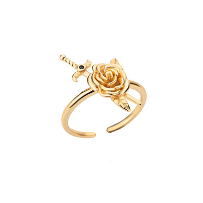 Vintage Rose Flower Sword Pendants Rings For Women Stainless Steel Romantic Flower Finger Ring 2022 Wedding Couple Jewelry Gift