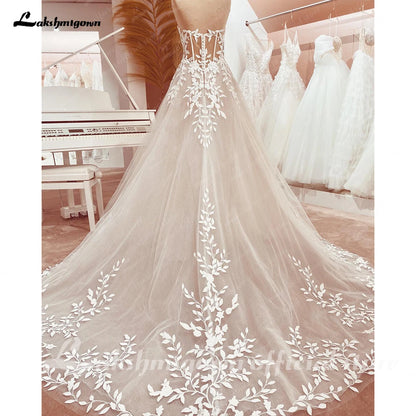 Lakshmigown Lace Appliques Sweetheart Glitter A Line Boho Wedding Dress 2024 Robe Femm Civil Beach Wedding Bridal Gowns Elegant