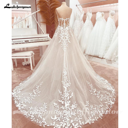 Lakshmigown Lace Appliques Sweetheart Glitter A Line Boho Wedding Dress 2024 Robe Femm Civil Beach Wedding Bridal Gowns Elegant