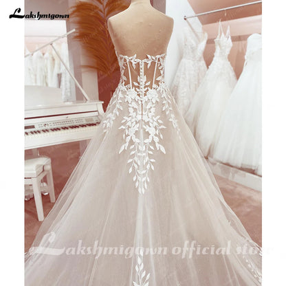 Lakshmigown Lace Appliques Sweetheart Glitter A Line Boho Wedding Dress 2024 Robe Femm Civil Beach Wedding Bridal Gowns Elegant