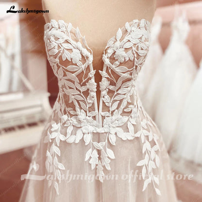 Lakshmigown Lace Appliques Sweetheart Glitter A Line Boho Wedding Dress 2024 Robe Femm Civil Beach Wedding Bridal Gowns Elegant