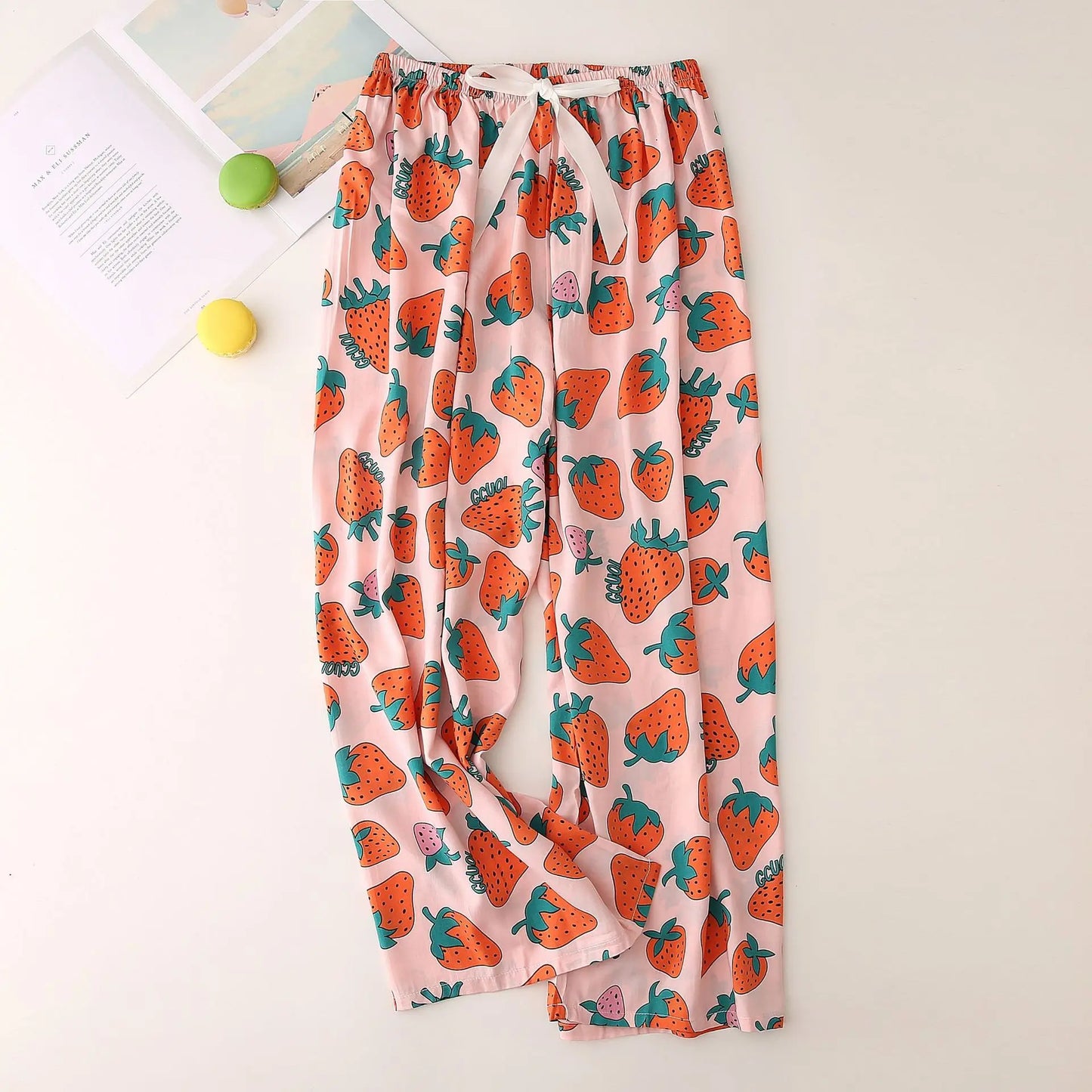 Summer Cotton Pants Women Pajama Flower Printed Loose Sleeping Bottoms Female Calf-Length pants Home wear Plus size