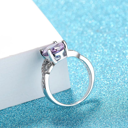 Fashion Rings for Women 925 Silver Jewelry Oval Shape Amethyst Zircon Gemstone Finger Ring Wedding Engagement Party Accessories