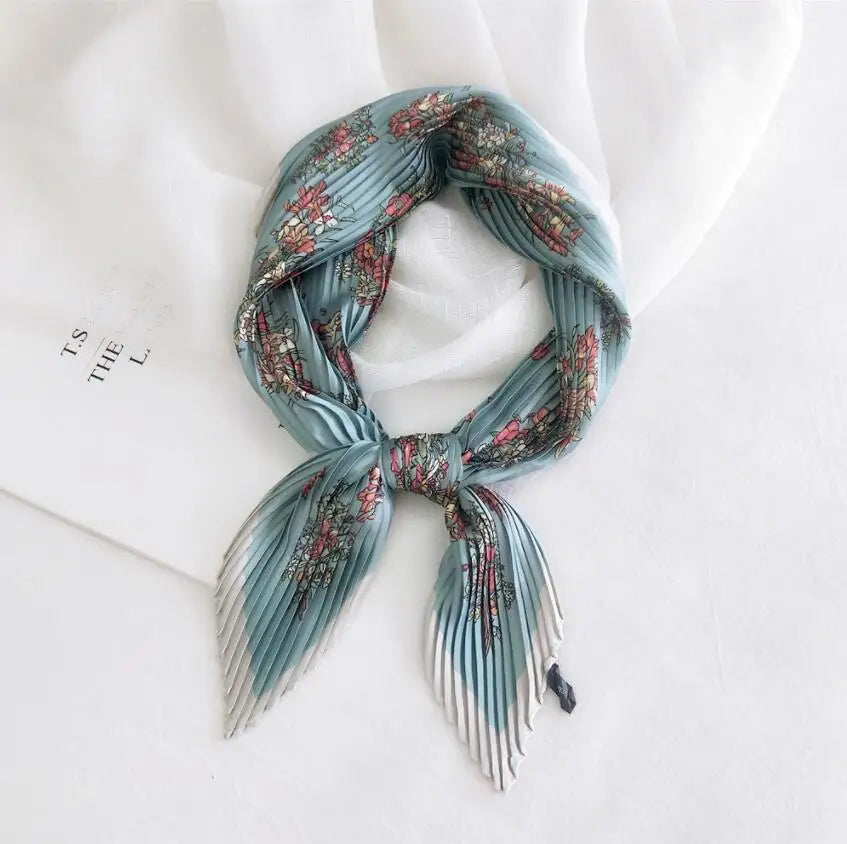 2021 Summer Multifunction New Cashew Printed Decorated Scarf for Women Small Pleated Neck Scarf Crinkle Pattern Silk Headwear