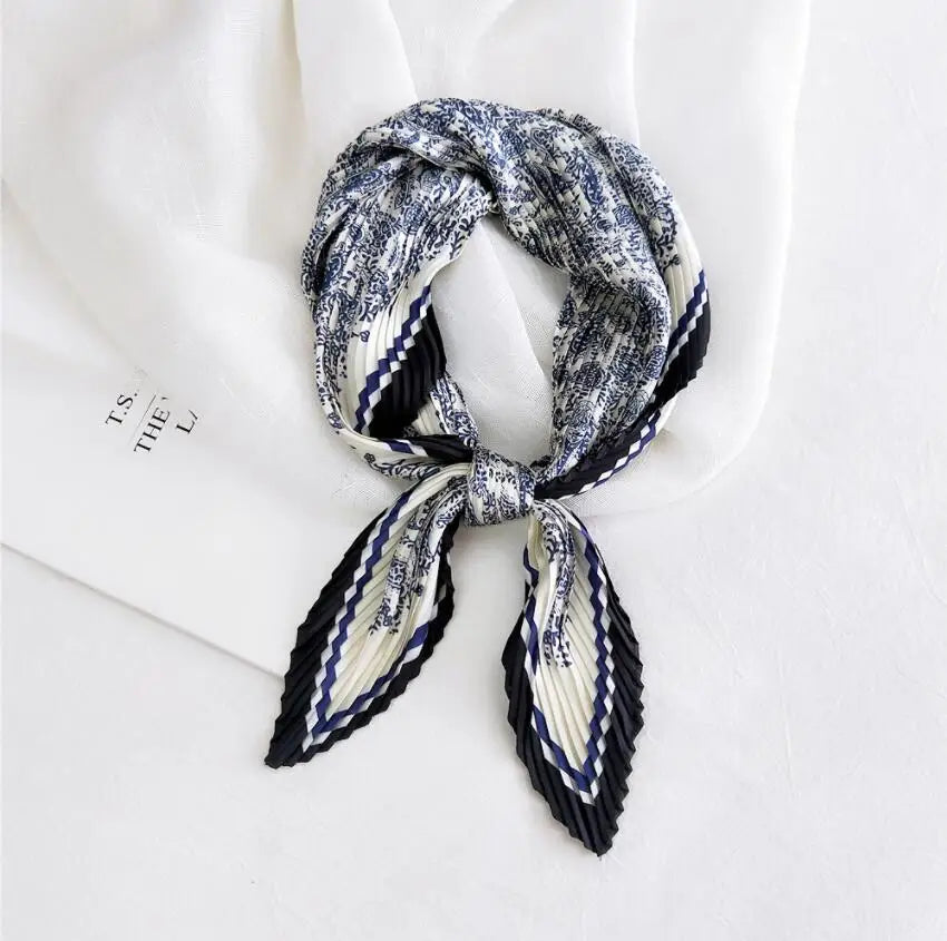 2021 Summer Multifunction New Cashew Printed Decorated Scarf for Women Small Pleated Neck Scarf Crinkle Pattern Silk Headwear