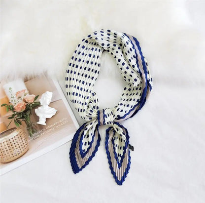 Summer Multifunction New Elegant Decorated Scarf for Women Small Pleated Neck Scarf Crinkle Pattern Silk Headwear 2021