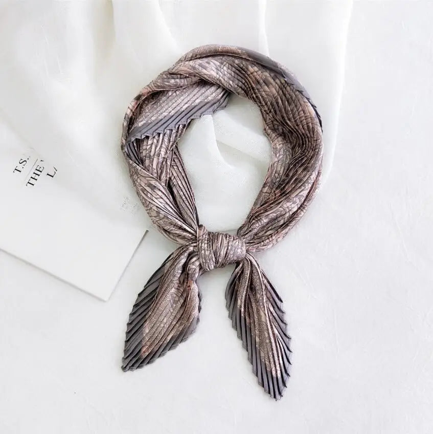 2021 Summer Multifunction New Cashew Printed Decorated Scarf for Women Small Pleated Neck Scarf Crinkle Pattern Silk Headwear