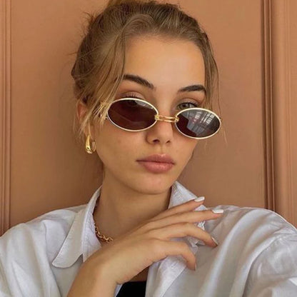 Women's Oval Sunglasses Vintage Small Metal Brand Designer Punk Sunglasses Ladies New Fashion Steampunk Shades Glasses UV400