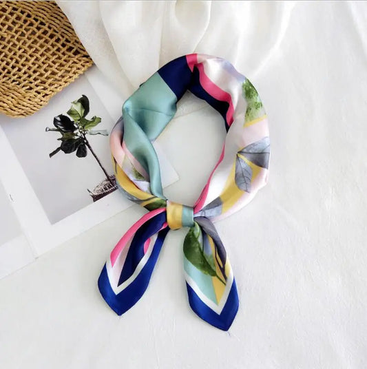 Satin Square Scarf for Women Leave Patchwork Silk Shawl Headscarf Fashion Neckerchief Female Headband Hair Wrap Foulard Hijab