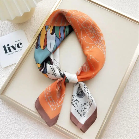 2021 Creative Print Shawls Square Silk Scarf Women Hairband New Small Neckerchief Foulard Female Summer Bufanda Lady Wraps