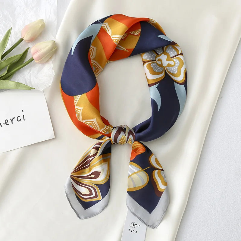 Yishine New 70*70cm Silk Finish Elegant Floral Print Brand Women Luxury Scarf Fine  Headwraps