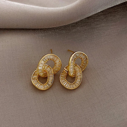 Luxury Zircon Circle Clasp Gold Colour Pendant Earrings For Woman Fashion Korean Jewelry 2020 New Party Girl's Unusual Earrings