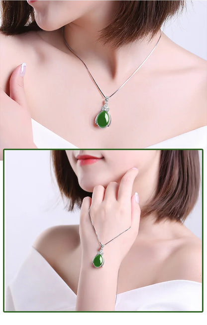 S925 Sterling Silver Necklace Pure Natural Emerald Pendant for Women 100% 925 Jewelry Bizuteria Green Emerald Gemstone Pendant