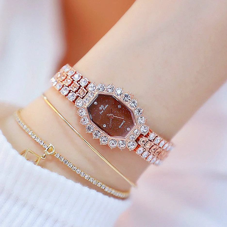 Green Top Luxury Watches Womens Luxury Brand Small Dial Diamond Watch Women Bracelet Rhinestone Wristwatch Women Montre Femme