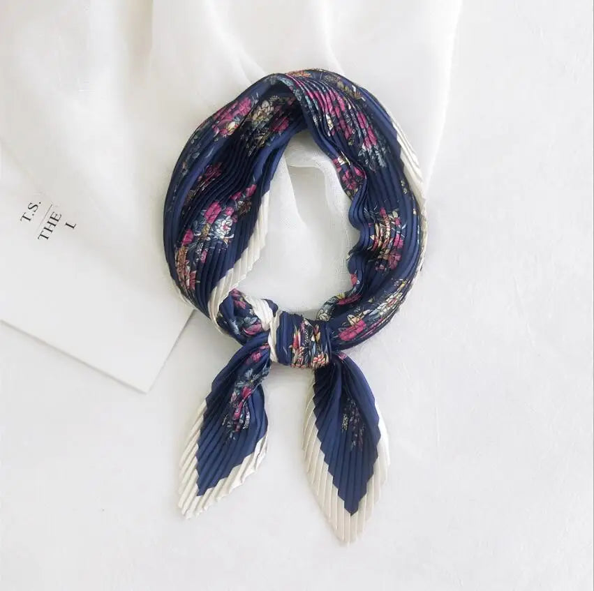 2021 Summer Multifunction New Cashew Printed Decorated Scarf for Women Small Pleated Neck Scarf Crinkle Pattern Silk Headwear