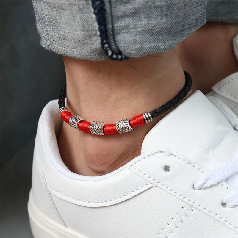 Simple Adjustable Handmade Leaf Anklets Woven Adjustable Rope Lucky Foot Bracelet For Women Men Jewelry