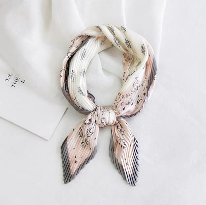 2021 Summer Multifunction New Cashew Printed Decorated Scarf for Women Small Pleated Neck Scarf Crinkle Pattern Silk Headwear