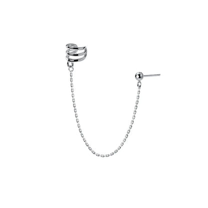 MloveAcc 925 Sterling Silver Earrings Women Ear Clip Cuff Chain Linked with Small Bead Stud ONE PIECE