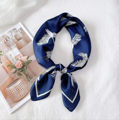 Summer Fashion Lady Crane Prints Scarf Silk Square Foulard Hairband Soft Elegant Neckerchief Shawl Wrap Women Foulard Bandana