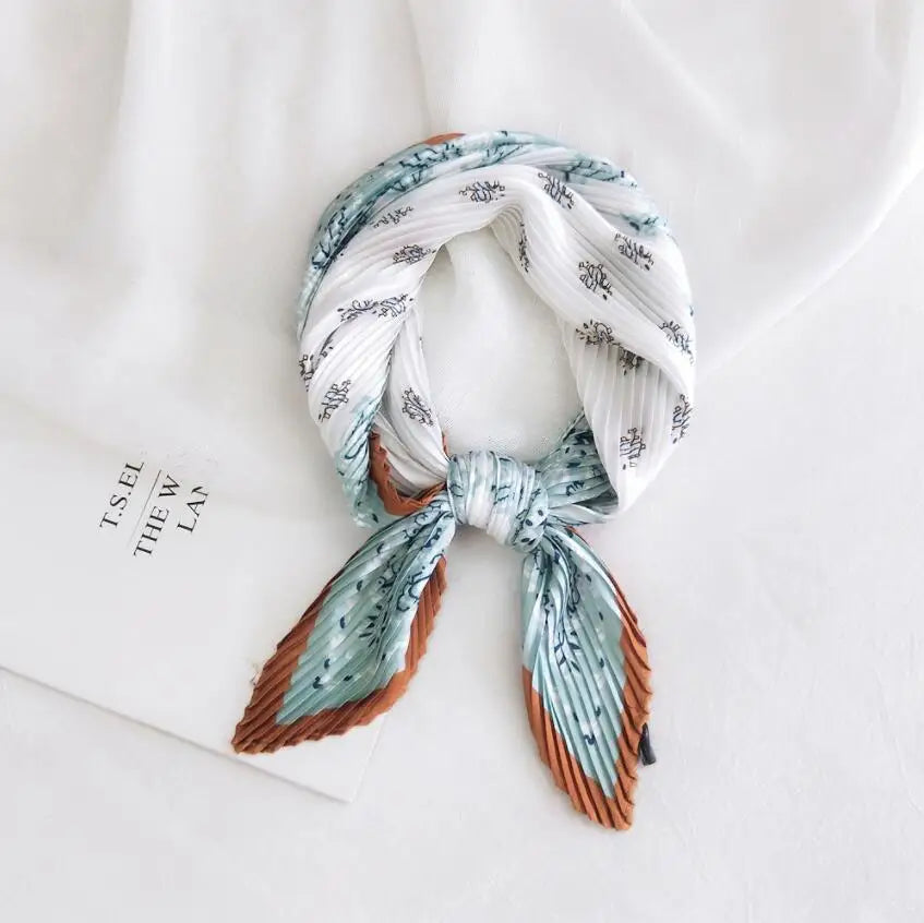 2021 Summer Multifunction New Cashew Printed Decorated Scarf for Women Small Pleated Neck Scarf Crinkle Pattern Silk Headwear