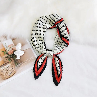 Summer Multifunction New Elegant Decorated Scarf for Women Small Pleated Neck Scarf Crinkle Pattern Silk Headwear 2021