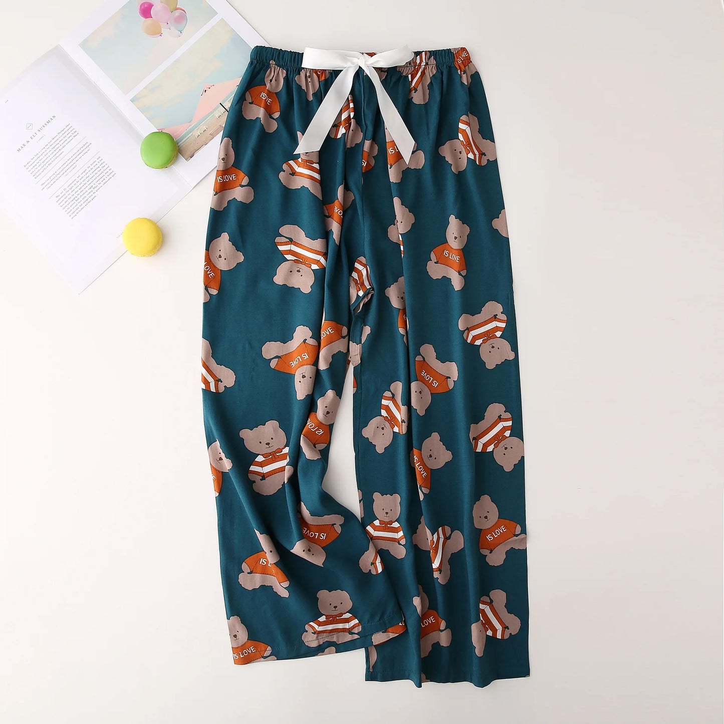 Summer Cotton Pants Women Pajama Flower Printed Loose Sleeping Bottoms Female Calf-Length pants Home wear Plus size