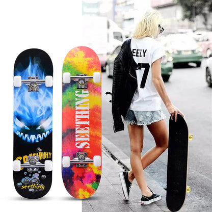 31 Inch Skateboard Complete Longboard Double Foot Skateboard Standard Skateboard for Boys Girls Teenagers Beginners