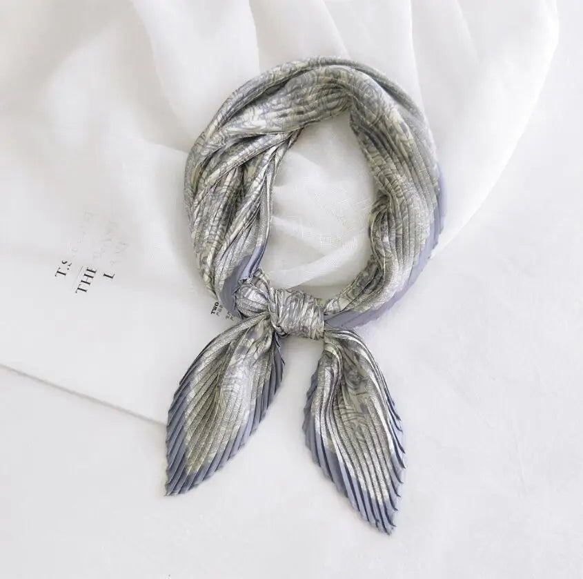 2021 Summer Multifunction New Cashew Printed Decorated Scarf for Women Small Pleated Neck Scarf Crinkle Pattern Silk Headwear