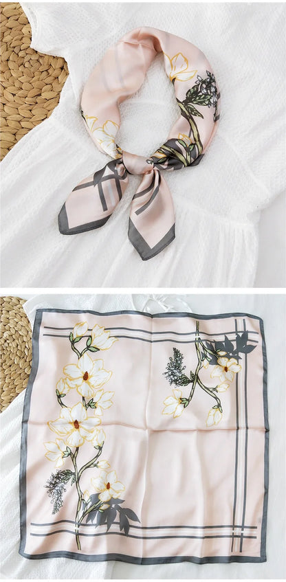 70*70cm Simple Flowers Matching Scarves Women Fashion Versatile Small Square Scarf Girls Soft Smooth Decorative Bag Shawls 2021