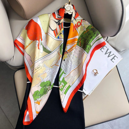 2021 Newest 90*90cm Polyester Silk Multifunction Women Luxury Scarf  Abstract Printing Headwraps