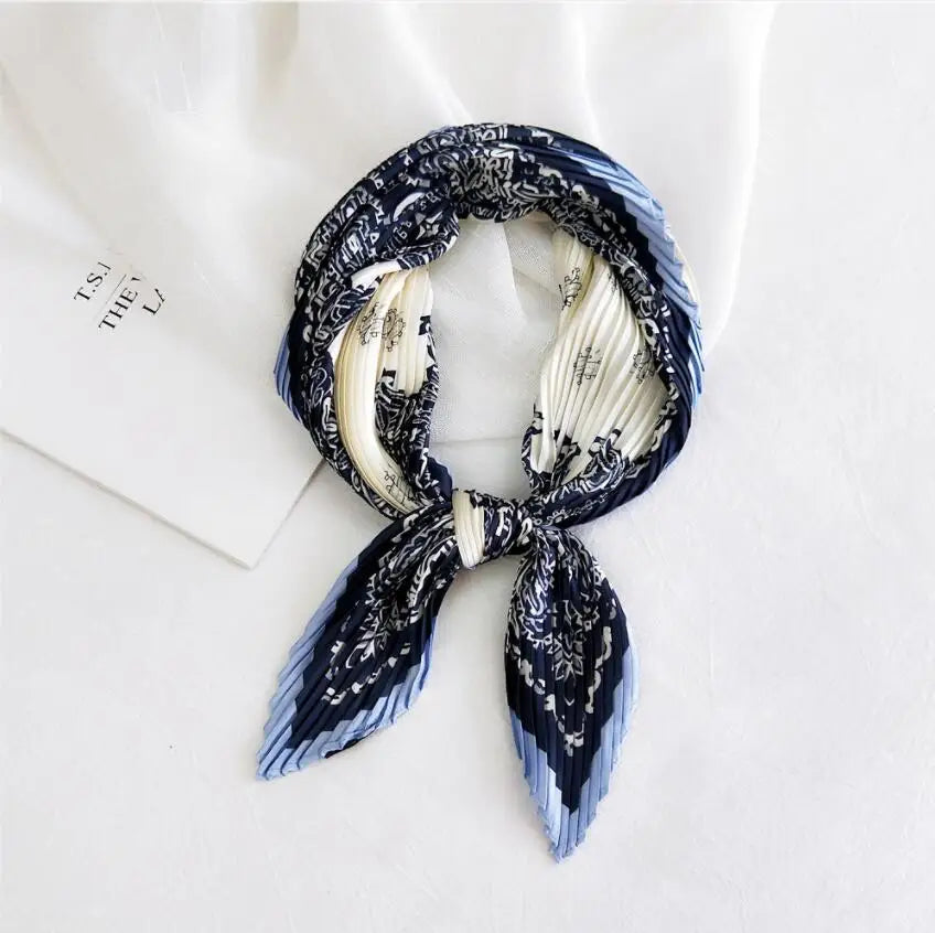 2021 Summer Multifunction New Cashew Printed Decorated Scarf for Women Small Pleated Neck Scarf Crinkle Pattern Silk Headwear