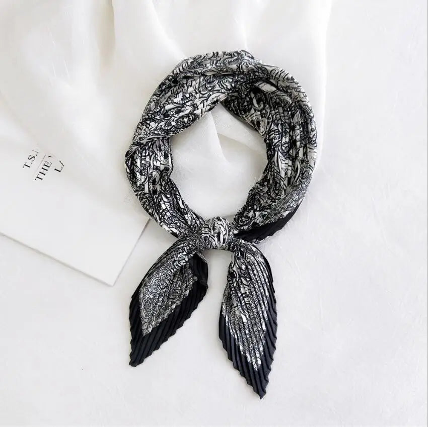 2021 Summer Multifunction New Cashew Printed Decorated Scarf for Women Small Pleated Neck Scarf Crinkle Pattern Silk Headwear