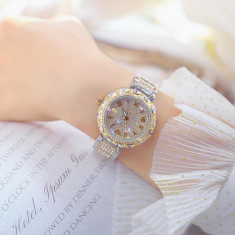 Rhinestone Women Watches Stainless Steel Crystal Ladies Quartz Watch Women Dress Clock Dropshiping montre femme