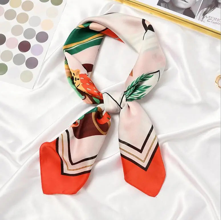 2021 Sweet Hearts Striped Print Square Scarf Women Bandana Hairband Lady Head Wraps Female Shawl Fashion Neckerchief