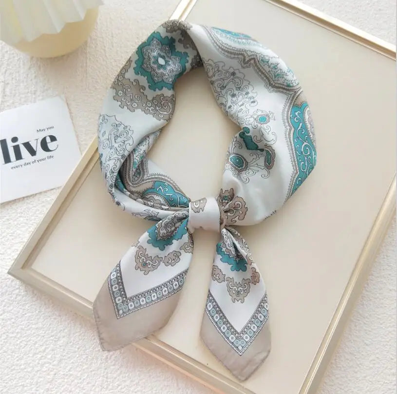 2021 Charming Prints Satin Silk Women Headband Foulard Hijab Headscarf Multifunction Hair Wrap Neckerchief Bandana Scarf 70*70cm