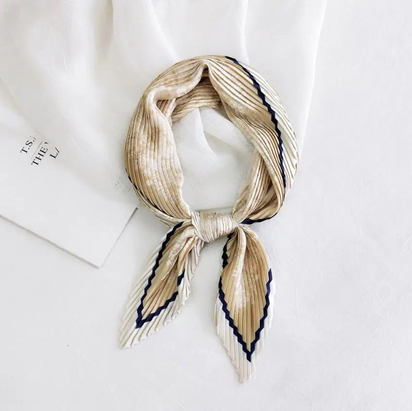 2021 Summer Multifunction New Cashew Printed Decorated Scarf for Women Small Pleated Neck Scarf Crinkle Pattern Silk Headwear