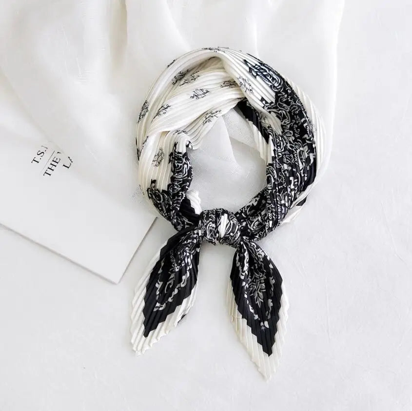 2021 Summer Multifunction New Cashew Printed Decorated Scarf for Women Small Pleated Neck Scarf Crinkle Pattern Silk Headwear