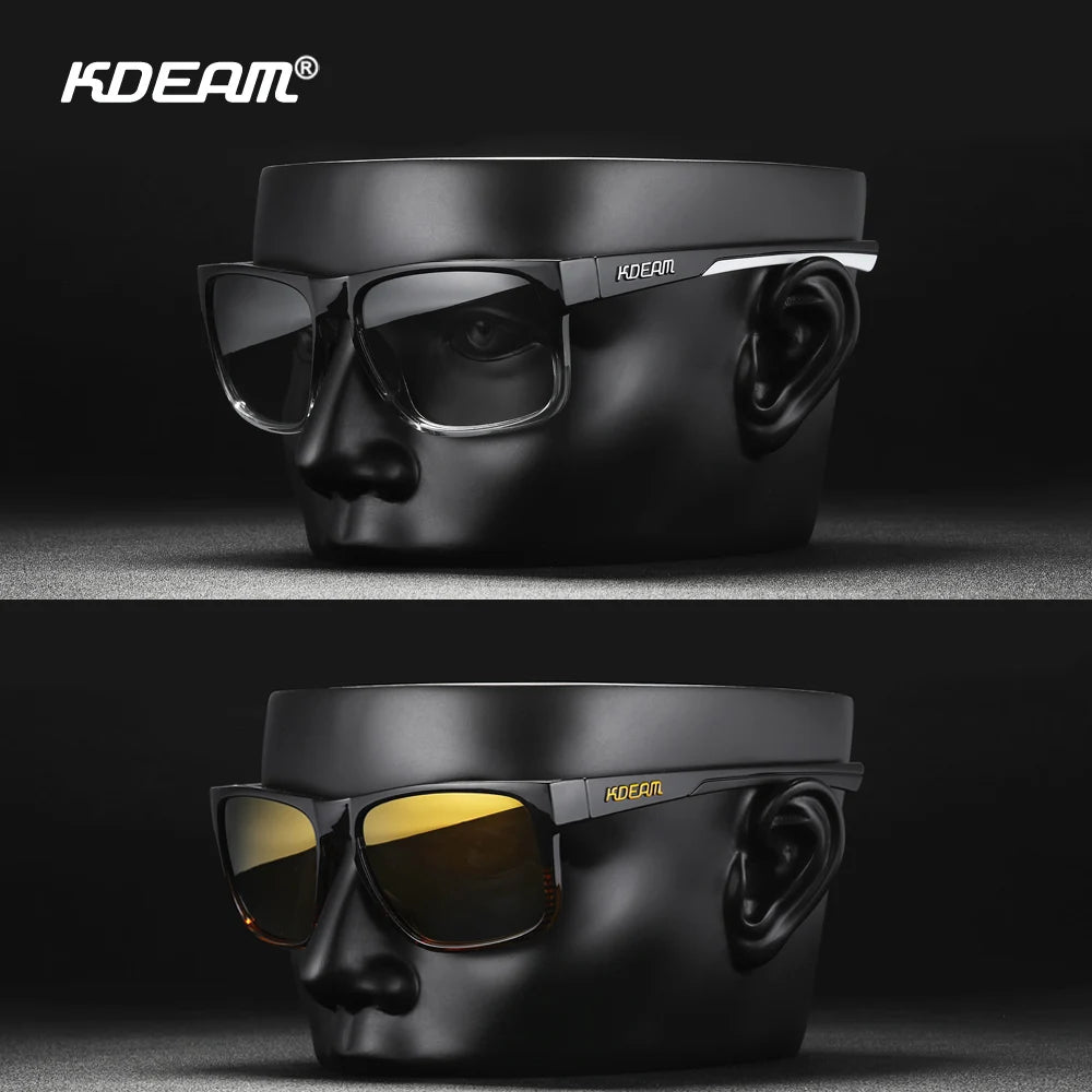 KDEAM New Polarized Men's Sunglasses Square Outdoor Photochromic Sun Glasses Women Non-Slip Nose Pad Full Accessories Included