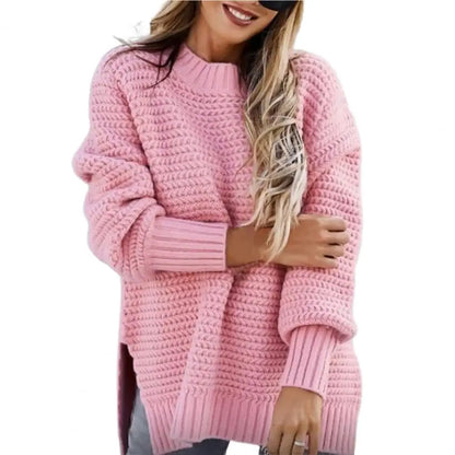 Women Sweater Unique Pattern Half High Collar Autumn Winter Pure Color Thick Pullover Thick Knitting Pullover