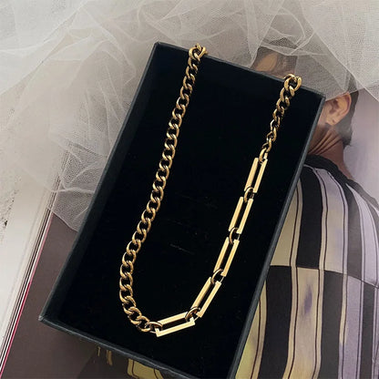 316L Stainless Steel New Trendy Gold Color Cuba Chain Charm Necklace Women Men Hip Hop Stainless Steel Cuban Minimalist Adjustab