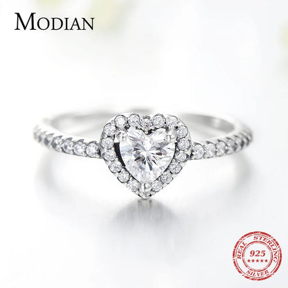 Modian Exquisite 925 Sterling Silver Vintage Hearts AAA Clear CZ Finger Rings for Women Luxury Wedding Statement Jewelry Bijoux