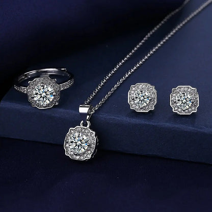 Solitaire Lab Diamond Jewelry set 925 Sterling Silver Party Wedding Rings Earrings Necklace For Women Bridal Moissanite Jewelry