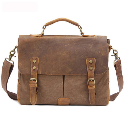 Vintage Leather + Canvas men briefcase Business bag Portfolio men office bag male canvas briefcase attache case document tote