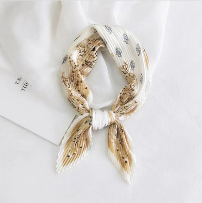 2021 Summer Multifunction New Cashew Printed Decorated Scarf for Women Small Pleated Neck Scarf Crinkle Pattern Silk Headwear