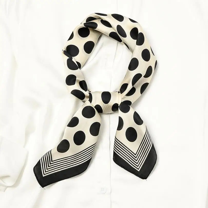 yishine 2021 Cute Striped Dots Pattern Silk Square Polyester Kawaii Head Wraps Female Shawl Fashion Neckerchief Scarf 70*70cm